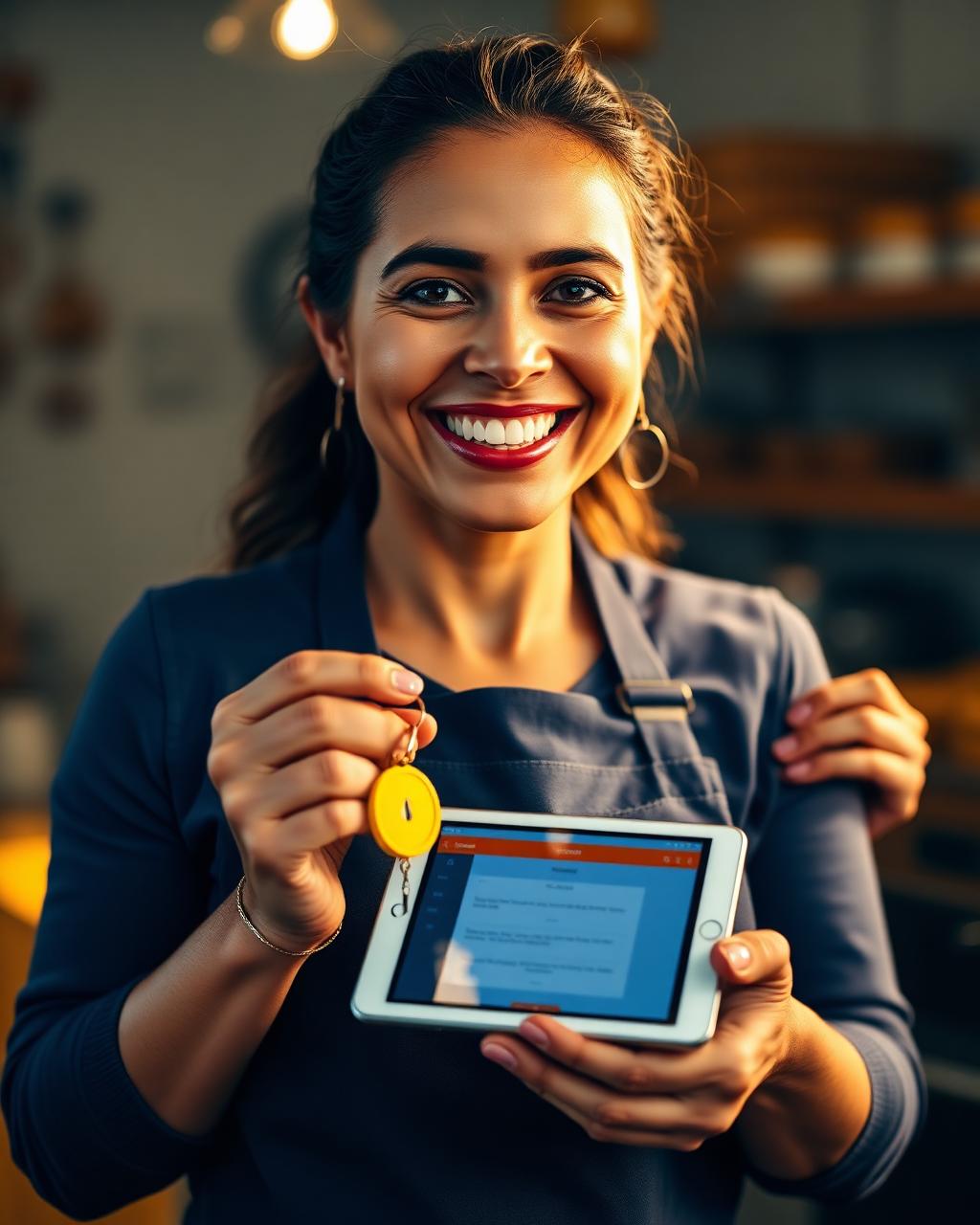 Empreendedora com aprovação no tablet
